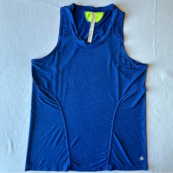 Objet d'Art Womens Tank Top Athletica Workout Gym Blue Neon Yellow Detail Size M - Picture 4 of 12